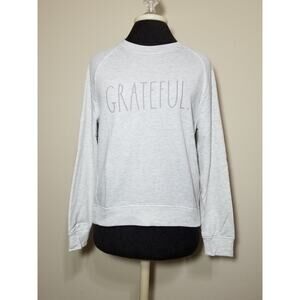 RAE DUNN NEW Women's Fleece Sweatshirt "Grateful" Pullover Sweater XS Gray NWT